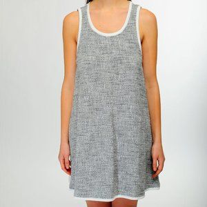 NWT ADDISON Grey Cream White Cotton Blend Tweed Sleeveless A-Line Dress S $188